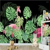 Fonds d'écran peints à la main plantes tropicales vertes flamants roses papier peint mural pour salon chambre fond murs 3D papiers peints décor à la maison