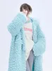 Dames Bont Nepbont Lautaro Winter Lang Oversized Casual Dik Warm Blauw Dik Warm Fuzzy Fluffy Imitatiebontjas Dames met Kap Rits Modieus 231030