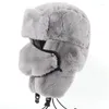 Berety Wysokiej jakości Ushanka kapelusz 2023 Thermo Winter Faux Fur Kobiety Bombowce Czapki ciepłe różowe nauszki Maska Radziecka rosyjska czapka