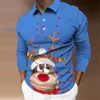 メンズポロのかわいいクリスマスフェスティバル3Dグラフィック長袖ポロシャツのための新鮮なカジュアルファッション男性ラペルシャツ快適なトップ231030