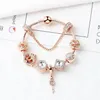 Original Pandoras 925 argent Rose or cristal serrure pendentif Bracelet bricolage perles charme chaîne de sécurité Bracelets bijoux vacances cadeau 339F