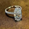 Sparkling luksusowa biżuteria prawdziwa 925 Sterling Srebrna duża owalna cięta biała topaz cz diamentowe kamienie wieczne kobiety Wedding Somee Ring263N