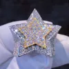 Hip Hop Jewelry Sterling Sier 3d Star Ice Out Anillo de moissanita Vvs de oro de 14 k