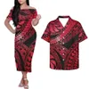 Sıradan Elbiseler Hycool Tribal Baskı Kapalı Omuz Samoan Dövmeleri Kırmızı Elbise Zarif Bodycon Polinezya Yaz Kadınlar için 2021239W