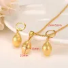 Ovos de ouro Oval Bead Colar Pingente Brincos Conjunto de Jóias Presente de Festa 18k Amarelo Ouro Fino GF África bola Moda Feminina SHIP2207