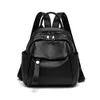 School Bags Women's Leather Backpack Genuine Black For Laptop Travel Female With Handles