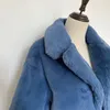 Womens Fur Faux Blue Croped Plush Coat Women Ins Chic Street Fashion Girls Winter Trend Rabbit Jacket Rockar Kort Outwear 231031