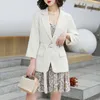 Рабочие платья, маленький костюм, женский корейский весенне-летний пиджак с поясом, майка с цветочным принтом, подтяжки, плиссированное мини-платье из двух частей, офисная леди