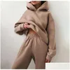 Kadınlar İki Parçalı Pantolon Takip Takım Sonbahar Moda Sıcak Hoodie Sweatshirts Parçalar Büyük Boyu Katı Katı Sıradan Hoody Plovers Uzun Pantolon D DHSKO