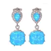 Boucles d'oreilles classiques carrées blanches opales de feu zircone cubique 925 aiguille d'argent en gros mode pour femmes bijoux de pierre de naissance Earrin Dhkdy