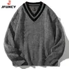 Herrenpullover JFUNCY Herren Winterstrickpullover Übergroßer männlicher schwarzer Pullover mit V-Ausschnitt Pullover Herren Vintage gestreifte Strickwaren Herrenbekleidung 231030