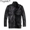 Мужская зимняя куртка из искусственной кожи Tcyeek, мужская теплая натуральная воловья кожа, мотоциклетный Тренч M65 231031