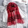 Halsdukar Silk Scarf Silk Scarf Women's Long Wool Scarf All-Match Thin Type Spring and Autumn Classic Plaid Shawl Hijab Scarf Woman 231031