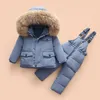 Ensembles de vêtements OLEKID 30 degrés Russie hiver doudoune pour filles véritable col de fourrure vêtements d'extérieur pour enfants enfants combinaison garçons Parka salopette 231031