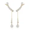 Dangle Earrings Korean Jewelry Women Simple Temperament Pearl Wild Simsymmetric Fashion Ear Clip Long Tassel