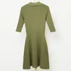 Party Kleider 2023 Frühling Frauen Grüne Farbe Kleid Schlank A-linie Einreiher Stricken Drehen Unten Kragen Vestidos Weibliche