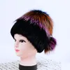 Women's Real Mink Fur Hat Knitted Cap Beanie Winter Warm Outdoor Skull Hat W Fox Ball Pompom