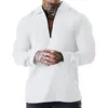 Suéter Masculino Moda Grande Sólido Casual Top Zíper Waffle Manga Longa Camisa Esportiva Fitness Ao Ar Livre Camiseta