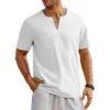 Men's T Shirts Men Summer T-shirt Solid Color Short Sleeve V Neck Soft Breathable Cotton Linen Mid Length Pullover Casual Daily Beach Top