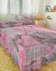 Jupe de lit Texture marbre aquarelle rose gris, couvre-lit élastique avec taies d'oreiller, housse de matelas, ensemble de literie, drap