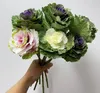 Purple and white powder 3-head high-quality simulated flowers, Korean cabbage, living room, bride bouquet, fake flowers, wedding decoration