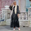 ملابس عرقية صلبة ألوان نساء مسلمون الحزب المسائي الكشكشة ضئيلة فستان Abaya puff satin