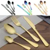 Enkelt rostfritt stål Guldplatvaror Set Spoon Fork Knife Tea Spoon Coderware Set Kitchen Bar redskap Köksmaterial