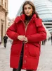 Women Down Parkas Winter Parka Vintage ciepła kurtka biała wyściełana gruba, oversize czarna pikowana płaszcz femme z kapturem dla kobiet 231031