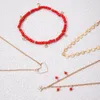 Anklets Romantic Classic Heart Star Anklet Set for Women Girl Charms Red Beads Geometric Multilayer Foot Chains SMYELLT 24879