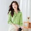 Women's Blouses Spring Autumn Satin Silk Long Sleeved Shirts Korean Fashion V-neck Folded OL Business Work Shirt Female Tops