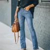 Damen-Jeans, hochelastisch, schmale Flare-Hose, blau, mittlerer Bund, lässige, bequeme Denim-Hose, S-2XL, Übergröße