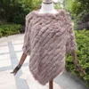 Schals ZDFURS * Winter gestrickter Poncho aus natürlichem Kaninchenfell, modischer Schal aus Kaninchenfell, echtes Kaninchenfell, Damen-Pelzponcho 231031