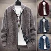 Men's Sweaters Knitted Texture Men Jacket Thick Warm Winter Coat Stand Collar Zipper Closure Pockets Casual For Ultimate
