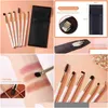 Andra massageföremål Makeup Brushes Beili 6 PCS White Set Eyebrow Professional Blending Shader Lip Liner Eye Brush och Cosmetic Bag F Dhkyq