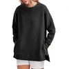 Women's Hoodies Design Round Neck Pullover Side Zipper Casual Loose Long Sleeve Sweater Oversize Solid Clothing Warm Wear Girls S-XL