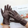 Five Fingers Gloves Women Color Leather Gloves Striped Style Velvet Lining Autumn And Winter Warm High Quality Sheepskin Gloves 231030