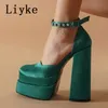 فستان حذاء Liyke Fashion Rhinestone الكاحل الإبزيم حزام Women Platfor