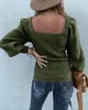 Women's Sweaters Square Neck Long Lantern Sleeve Sweater Fit Chunky Knitted Pullover Jumper Tops