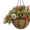 Fleurs décoratives QWE123 Guirlande de panier suspendu joyeux Noël avec lumières lumineuses LED baies givrées jardin maison fête festival avant