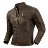 Men's Leather Faux Natural Jacket First Layer Calfskin Stand Collar Motorcycle Retro Brown Cowhide Mens Biker Clothes 231031