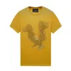 T-shirt d'été décontracté à col ras du cou pour homme et femme, avec strass, jaune, avec motifs, pull à manches courtes, coupe cintrée, unisexe, 314W