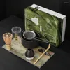 Conjuntos de chá 2023 Camping Matcha Set Japonês Whisk Cerâmica Tigela de Chá Ferramentas Modernas Colher Colher Toalha