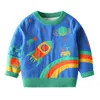 Pullover Winter Baby Boy Clothes Cartoon Knitted Sweater Space Pattern Long Sleeve O Neck Thick Blue Tops For Children 27Y 231030