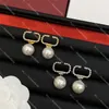 Luxury Pearl Pendant Earrings Golden Letter Designer Hoop Earrings Studs Silver 2 Colors Dangler With Box