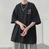 メンズTシャツヘビー級コットンTシャツ半袖夏ファッションデザイン特大の半黒い白いアプリコット