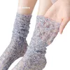 Calcetines de mujer moda pequeñas flores fragmentadas verano fino apilado malla cómoda y transpirable I228