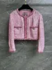 Pantalon femme 2023 automne/hiver jambe large veste en Tweed à paillettes rose