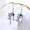 Kolczyki Dangle 925 Sterling Srebrny fioletowy Bellflower Floral Drop z słodkowodnymi perłami Butterfly Biżuteria Prezenty dla kobiet dziewczęta