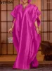 Robes de grande taille VONDA Robe Maxi 2023 été femmes élégant à manches courtes à volants Satin Robe de soirée décontracté couleur unie Robe