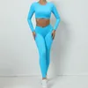 Ensembles actifs de Yoga sans couture pour femmes, manches longues, dos nu, haut court, pantalon de levage des hanches, sport, séchage rapide, combinaison de Fitness